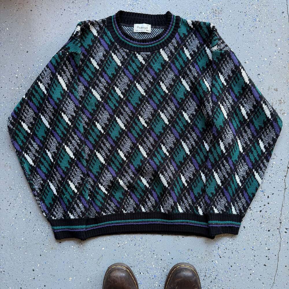 Vintage Protege by Tag Geometric Pattern Crewneck Knit Pullover Sweater Men's Me